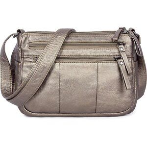 🆕 Volganik Rock PU Leather Shoulder Bag Women Silver Soft Pocketbooks Purse